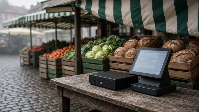 Elektronische Kasse auf einem Marktstand